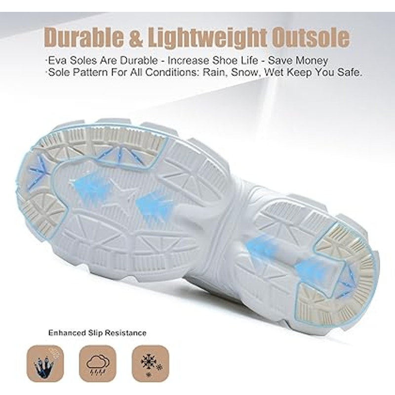 Umburlly Womens Size 11 White Steel Toe NonSlip Faux Leather Work Sneakers Shoes