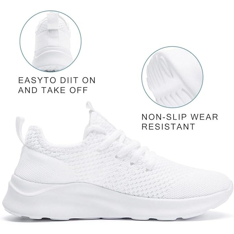 New Women Size 8.5 White Breathable Mesh Lace Up Non Slip Walking Athletic Shoes