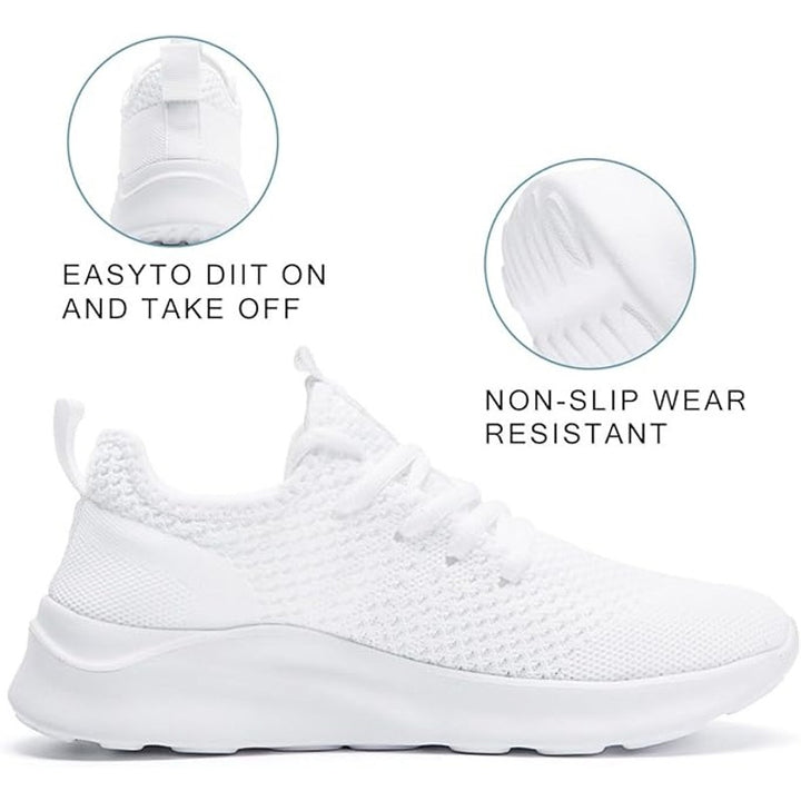 New Women Size 8.5 White Breathable Mesh Lace Up Non Slip Walking Athletic Shoes