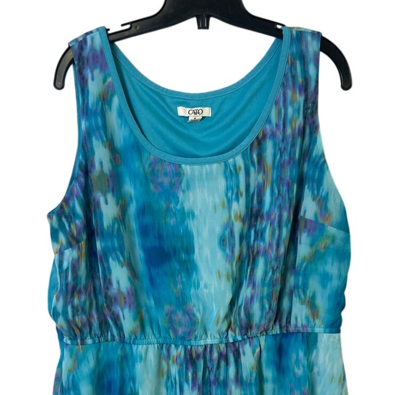Cato Womens XL Blue Purple Watercolor Lined Sleeveless Scoop Neck A Line Dress
