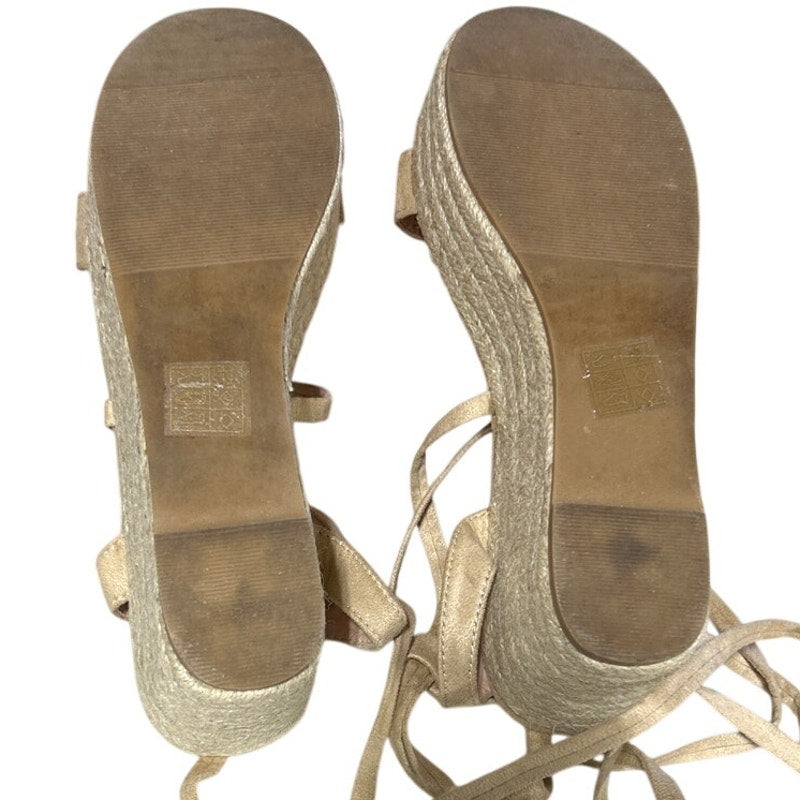 Allegra K Women Size 7 Tan 3" Heel Esoadrille LaceUp Wedge Platform Sandal Shoes