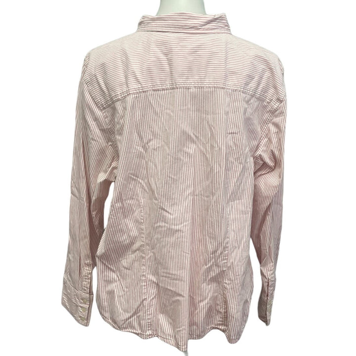 Izod Womens Plus Size 2X Long Sleeve Pink Stripe Button Down Collared Shirt