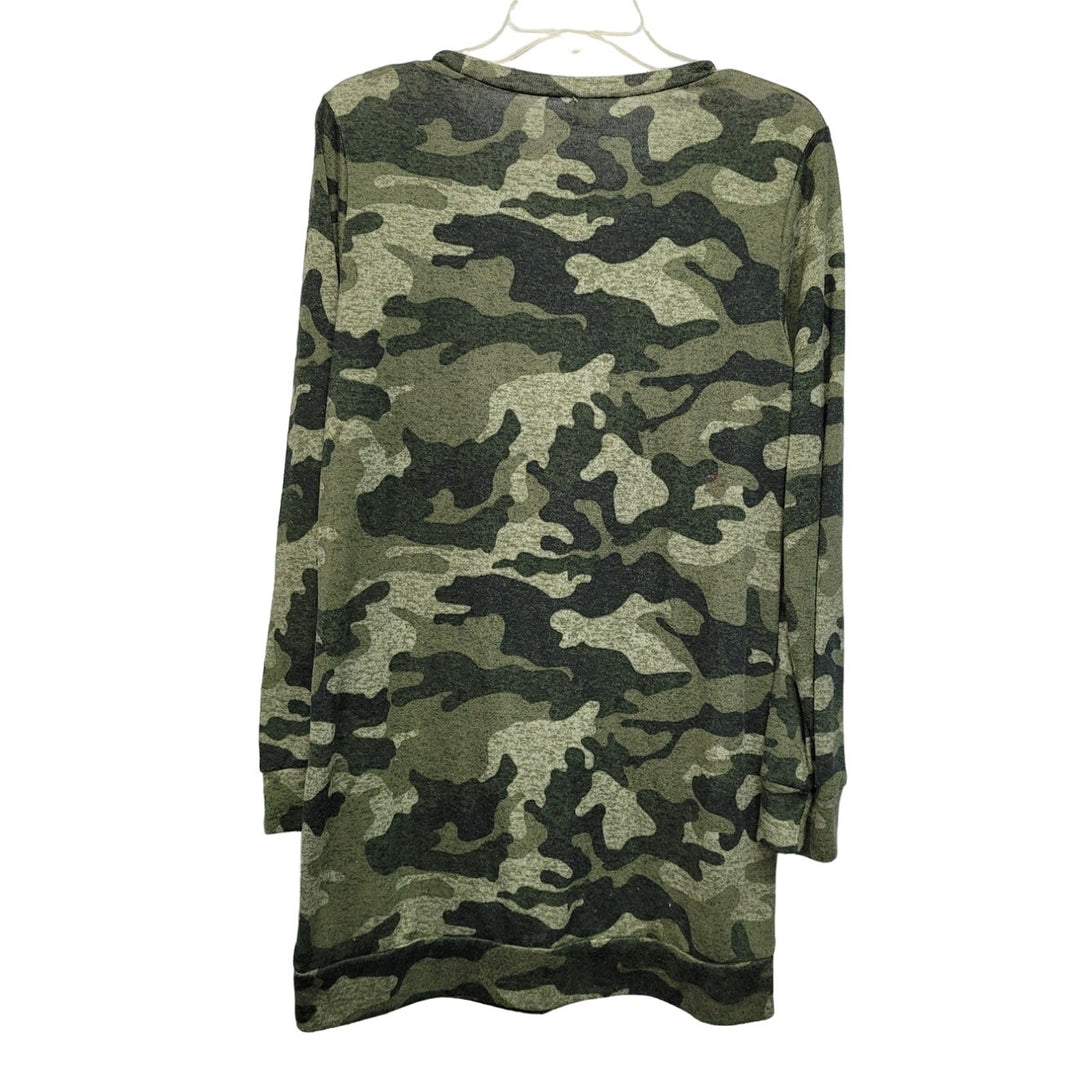 Hand Printed Upcycled Womens Large Long Sleeve Cat Kitten Camo Sweatshirt Dress