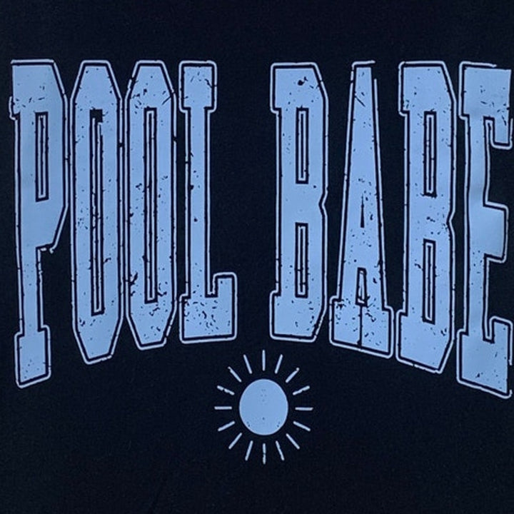 Upcycled Hand Printed Womens XL Pool Babe Black PolyCotton Tank Top T Shirt