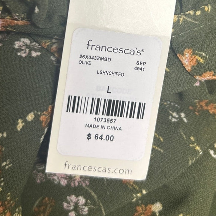 New Francescas Womens Large Green Orange Floral Gathered Waist Boho Flowy Dress