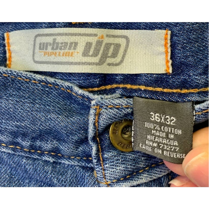 Urban Pipeline Mens 36X32 Distressed Medium Wash 100% Cotton Denim Blue Jeans