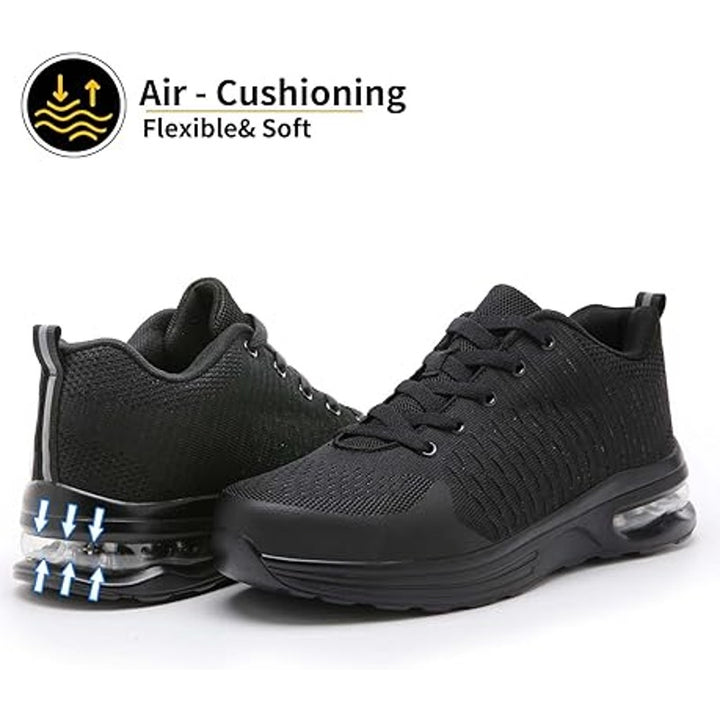Lupwee Mens Size 14 Black Breatheable Mesh Lace Up Steel Toe Non Slip Work Shoes