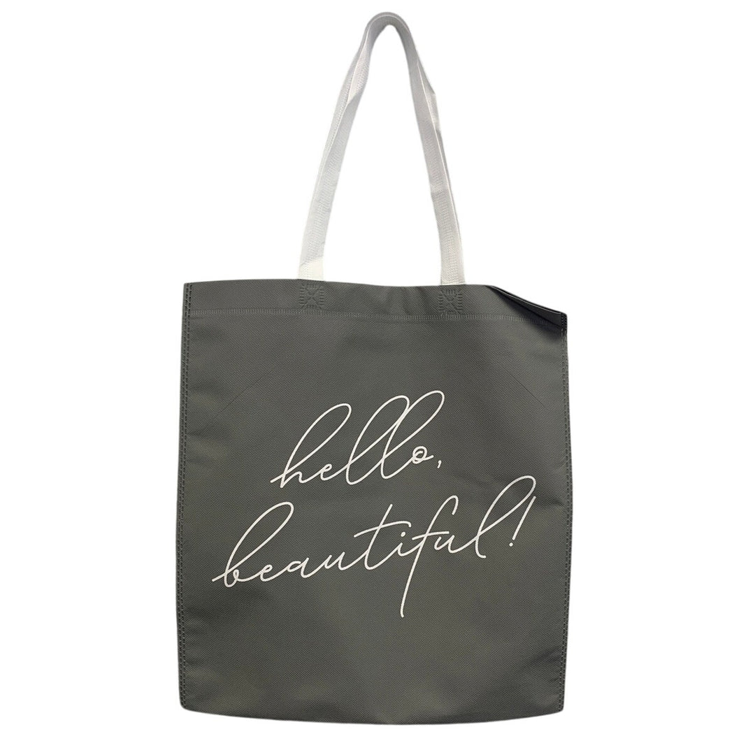 New Upcycled Hand Printed Christmas Tree Hello Beautiful Shopper Tote Bag