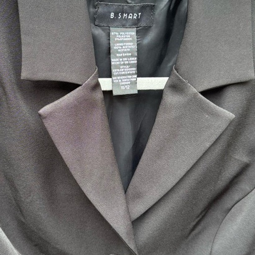 NWT New B. Smart Juniors Size 11/12 Black Button Up Long Sleeve Career Blazer