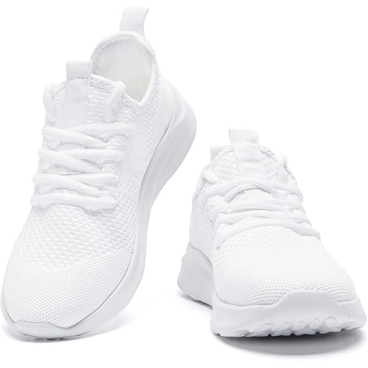 New Women Size 8.5 White Breathable Mesh Lace Up Non Slip Walking Athletic Shoes