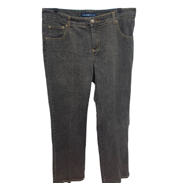 Avenue Womens Size 14 Cotton Blend Gray Wash Silver Button Straight Leg Jeans