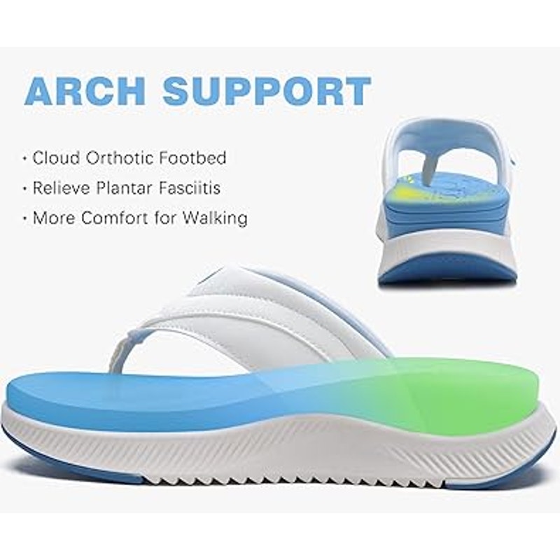 Oncai Womens Size 8 Blue White Open Toe Thong Orthotic Cushion Flip Flop Sandals