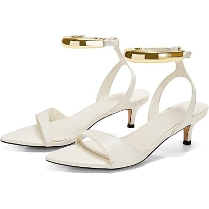 Coutgo Womens 7 White Open Toe Bangle Ankle Strap Low Kitten Heel Sandal Shoes