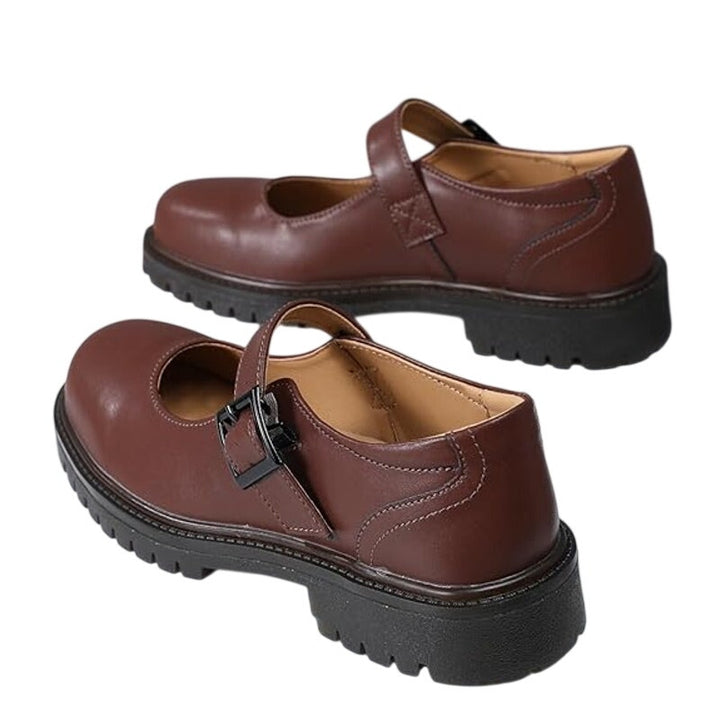 XMM Womens Size 8.5 Brown 1" Heel Mary Jane Closed Round Toe Buckle Strap Shoes