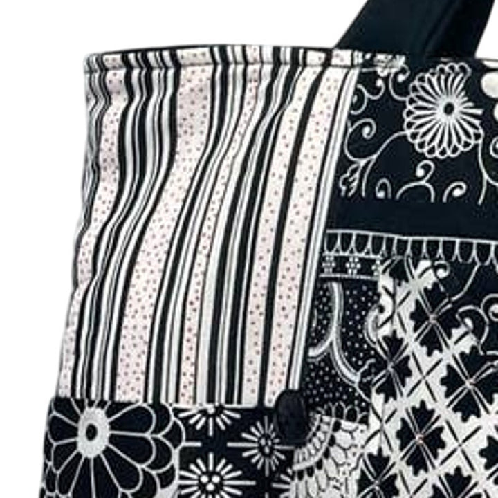 Handmade Black White Patchwork Cotton Blend Double Handle Purse Tote Bag