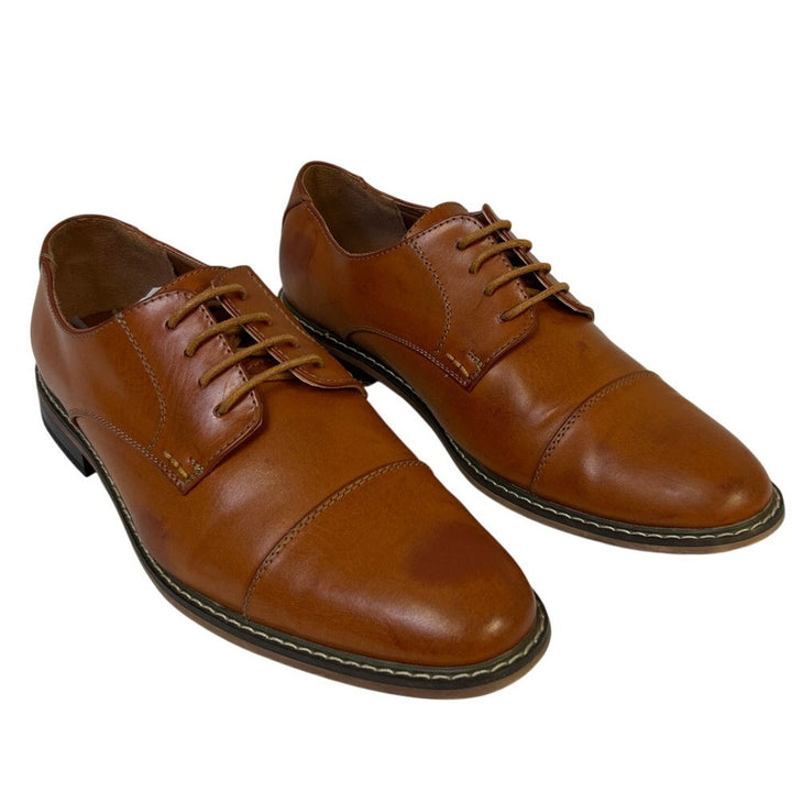 Vostey Mens Size 9.5 Chestnut Brown Oxford Lace Up Closed Round Toe Dress Shoes
