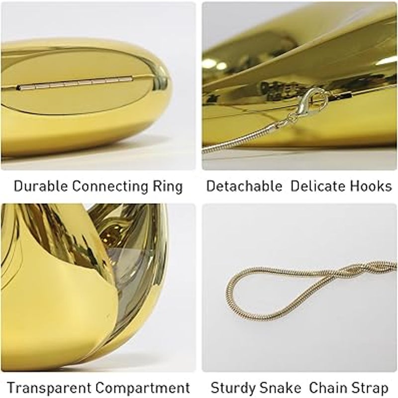 New Fukefukeus Shiny Gold Hard Acrylic Magnetic Closure Moon Evening Handbag