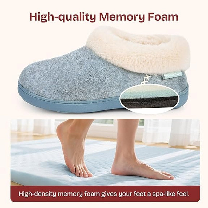 EverFoams Womens Size 5/6 Blue Microsuede Cozy Memory Foam Warm Winter Slippers