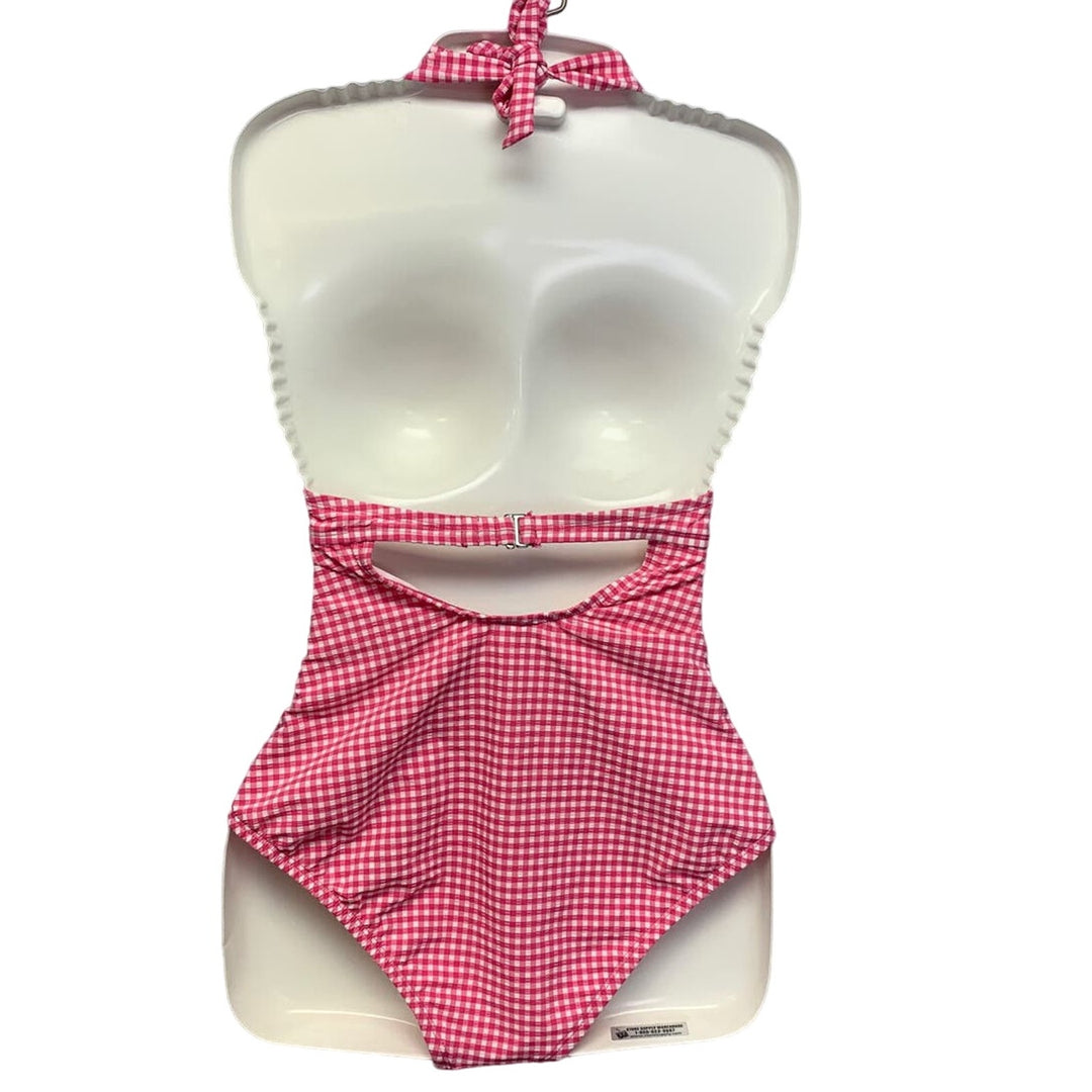 New Draper James Womens Retro Mod Small Pink Gingham Check One Piece Swim Suit