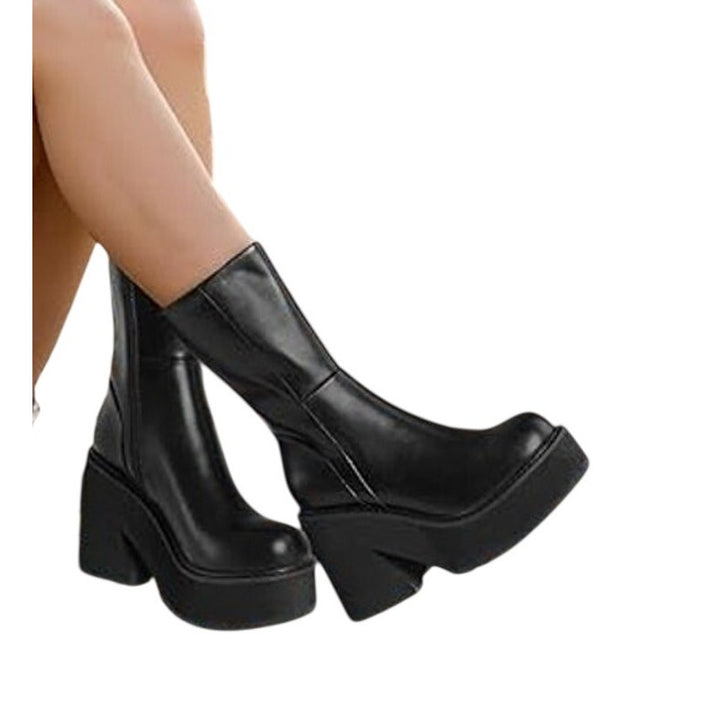 New Aminugal Womens Size 5.5 Black Faux Leather 4" Platform Heel Ankle Boots