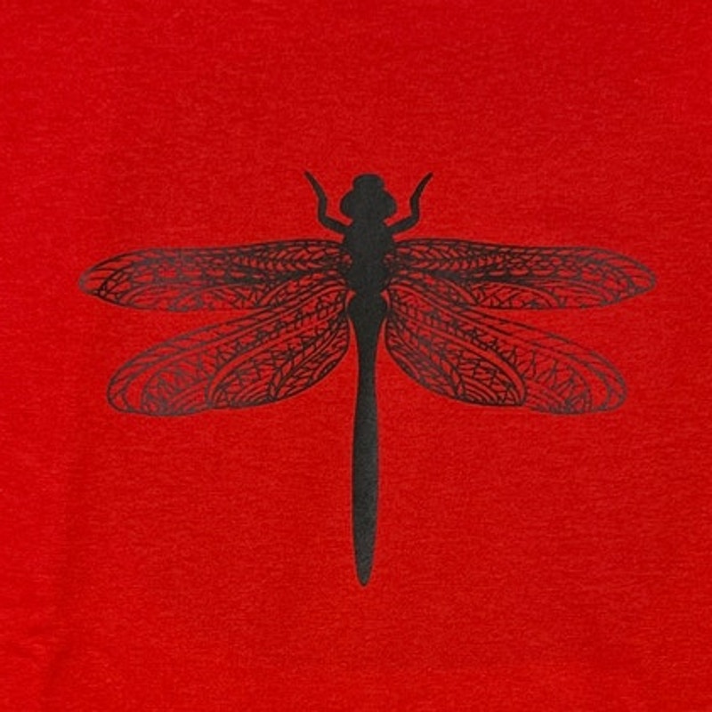 Hand Printed Unisex Medium Dragonfly 100% Cotton Crew Neck Short Sleeve Tee