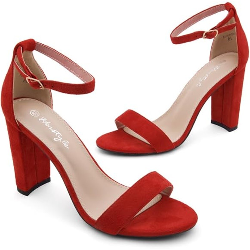 Herstyle Womens Size 7 Red Open Toe Ankle Strap Chunky 3.75" Block Heels Shoes