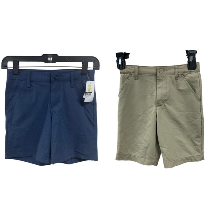 2 New Cat &amp; Jack Boys Size 7 Tan Blue Adjustable Waist PolySpandex Shorts