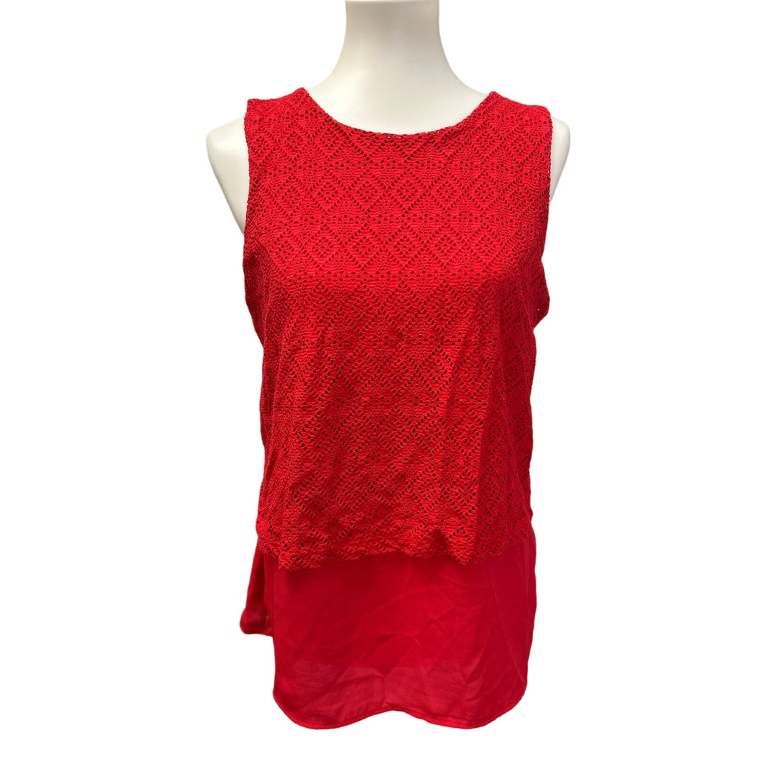 Jaclyn Smith Womens Medium Sleeveless Layered Look Lacy Overlay Red Top Blouse