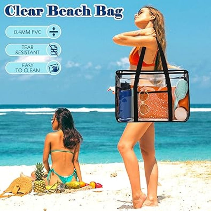 New Fammart Black Nylon Trim Large Clear Stadium Approved Zip Closure Beach Bag