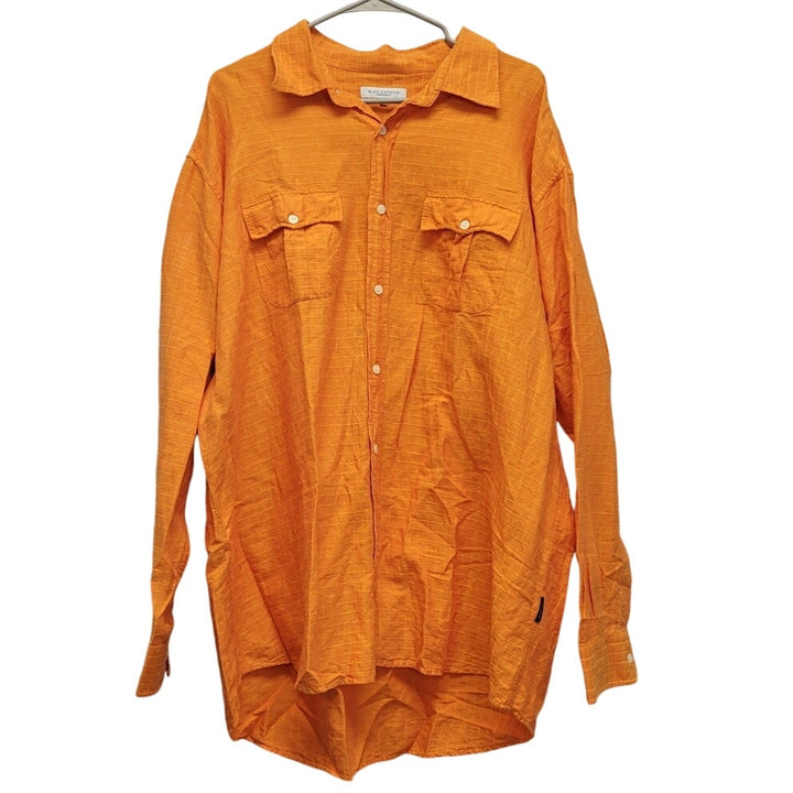 Alex Cannon Mens 2XL Texture Cotton Linen Blend Grid Long Sleeve Button Up Shirt