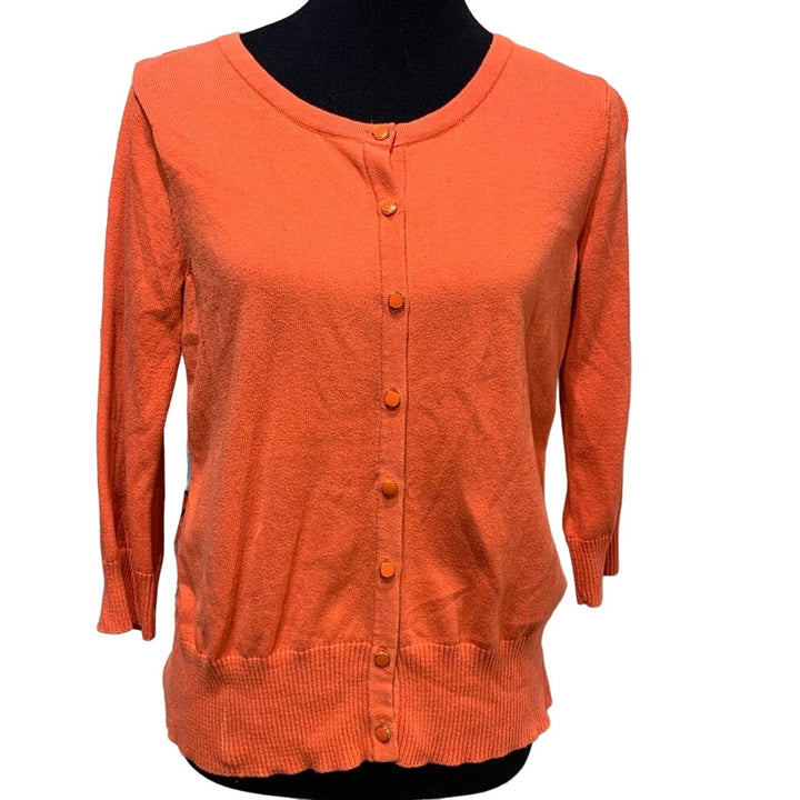 AB Studio Medium Sheer Floral Back 3/4 Sleeve Button Down Cardigan Sweater