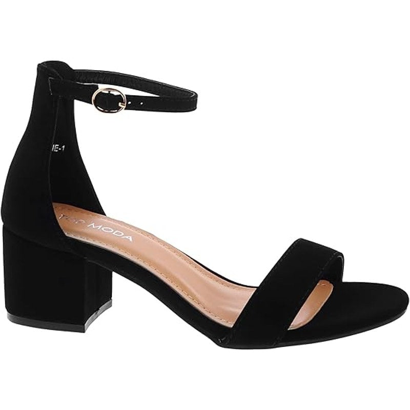 Top Moda Womens Size 6 Darcie Black Faux Leather Open Toe 2" Block Heel Shoes