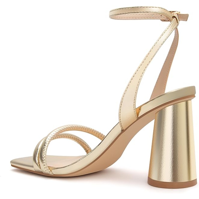 Viciously Vixen Womens 7 Shiny Gold 4" Block Heels Open Toe Ankle Strap Shoes