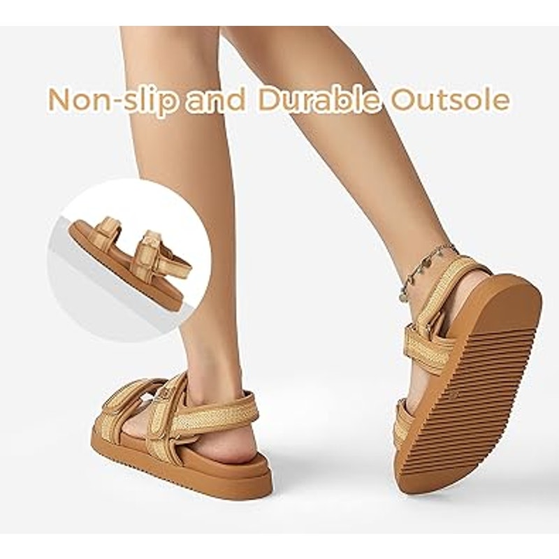Lucky Step Womens Size 7.5 Tan Hook Loop Open Toe Double Strap Sandal Shoes