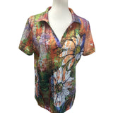 Womens 1X 2X Flowy Floral Orange Blue Ombre Short Sleeve Tee Shirts Blouses