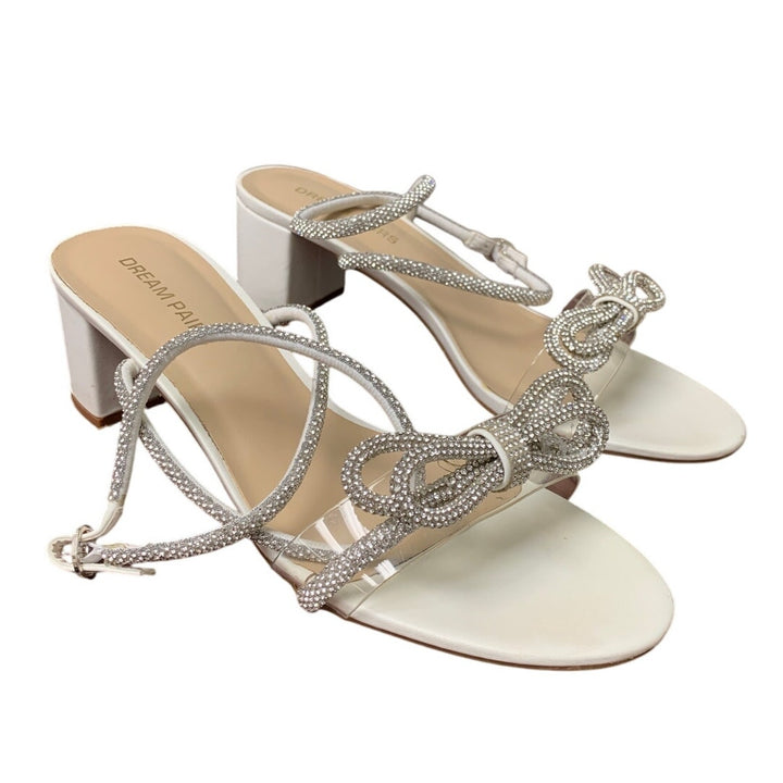 Dream Pairs Womens Size 9.5 White Silver Double Bowknots Crystal 2.5" Heel Shoes