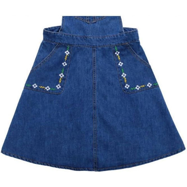 Kidscool Space Girls Medium Embroidered Floral Denim Blue Overall Skirt Dress