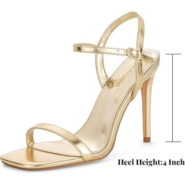 Elisabet Tang Womens Size 7.5 Shiny Gold 4.5" High Heel Open Toe Sandal Shoes