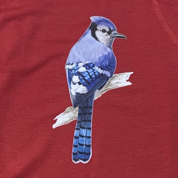 New Upcycled Hand Printed Women Small Blue Jay Bird Sleeveless Athletic Tank Top