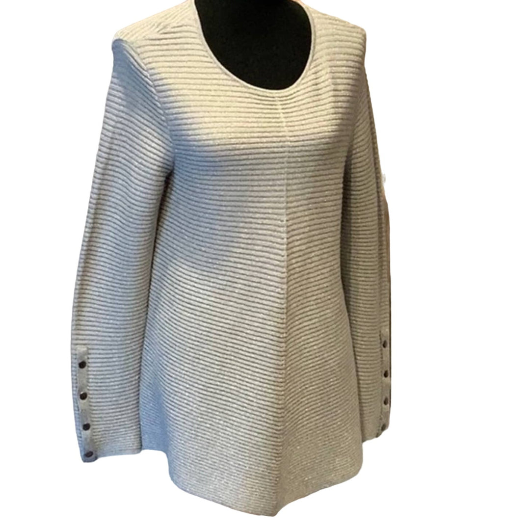 Alfani Small Rayon Blend Silver Metallic Long Sleeve Ribbed Scoop Neck Sweater