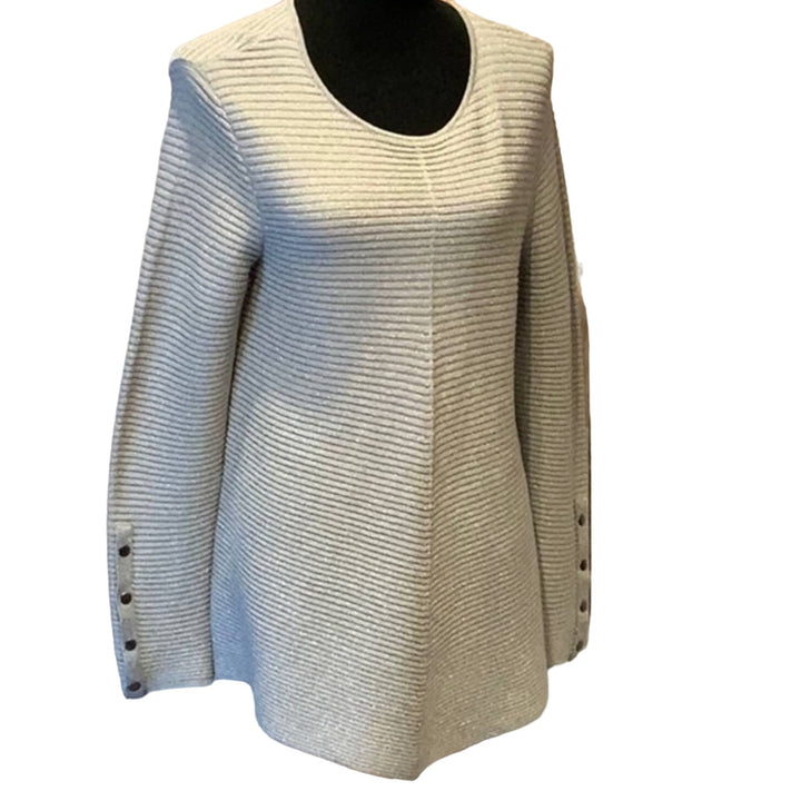 Alfani Small Rayon Blend Silver Metallic Long Sleeve Ribbed Scoop Neck Sweater