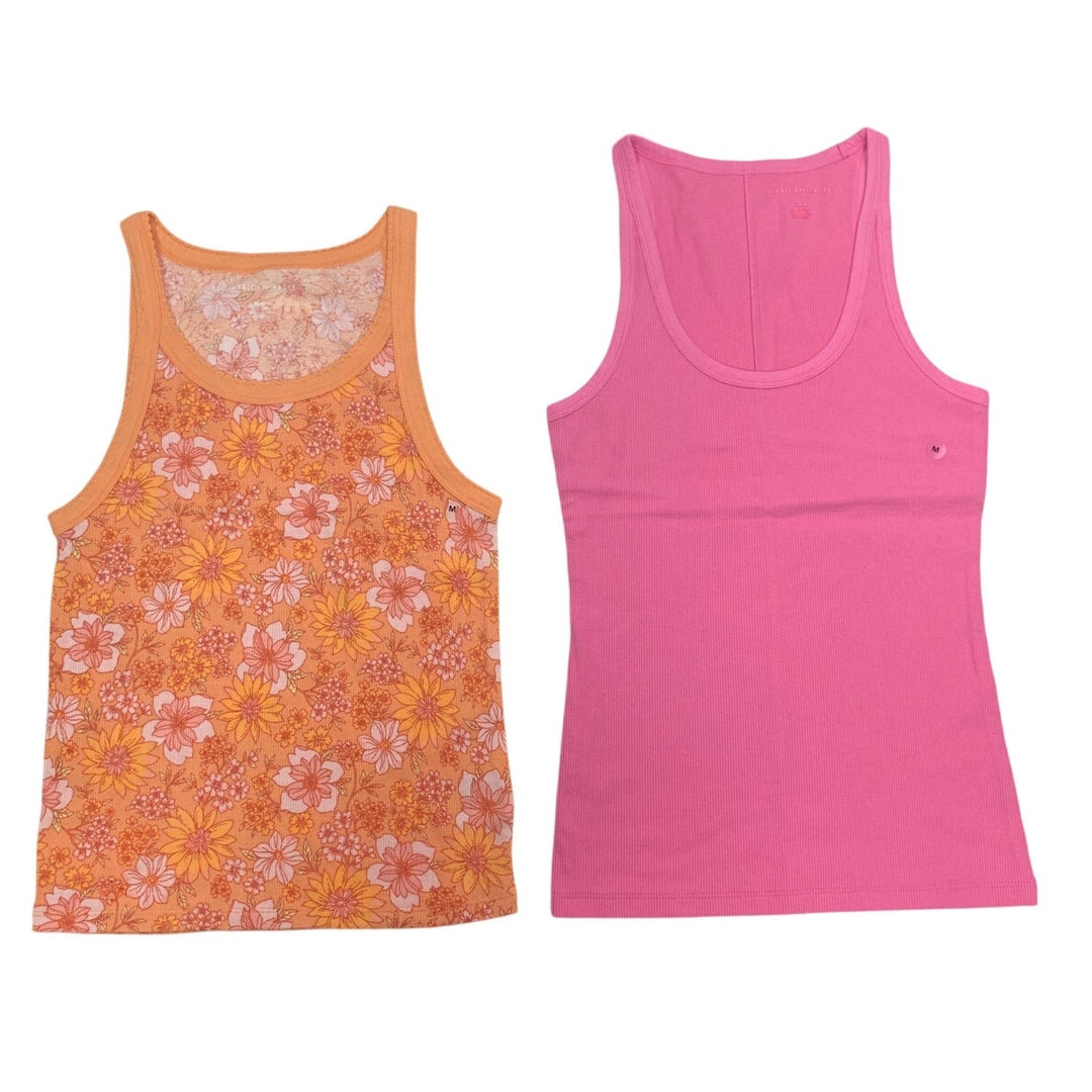 2 New American Eagle Womens Medium Floral Ribbed Sleeveless Scalloped Tank Tops