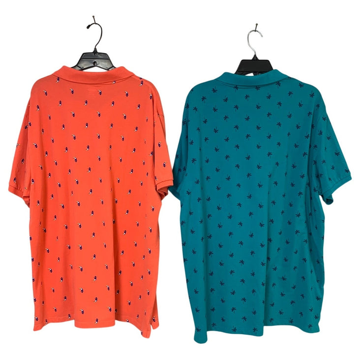 Lot of 2 Old Navy XXL Cotton Blend Palm Tree Toucan Short Sleeve Polo Shirts EUC