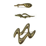 3 Vintage 1990s Gold Toned Zig Zag Geometric Career Jacket Pins Brooches