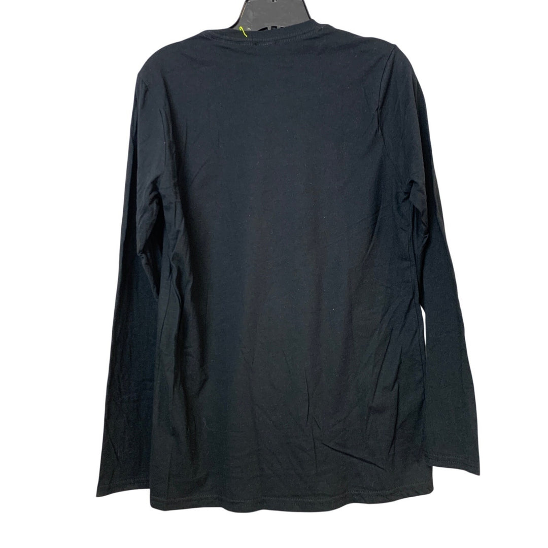 New Hand Printed Womens Small Black Save The Planet Earth Long Sleeve Tee Shirt