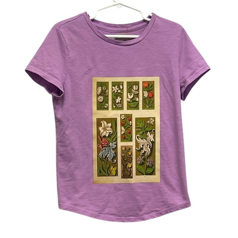 Hand Printed Upcycled Girls Medium 7-8 Vintage Book Page Flower Butterfly Tee