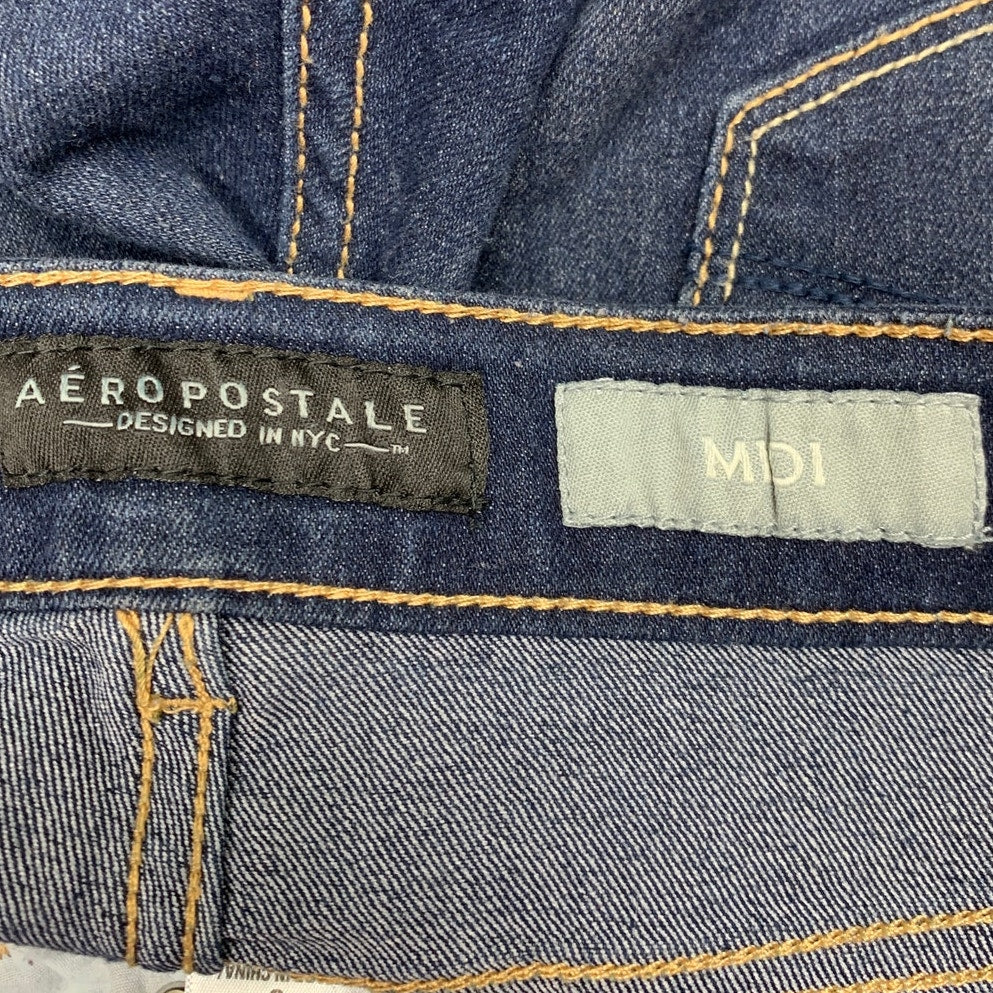Aeropostale Womens Size 8 Midi Cutoff Dark Wash Stretch Denim Jean Short Shorts