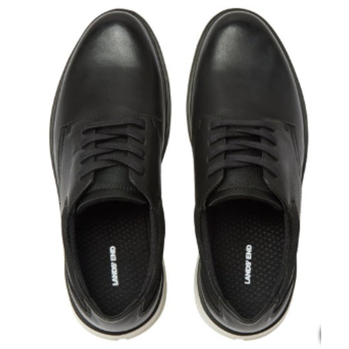 New In Box Lands End Mens Size 9.5 Black Faux Leather Lace Up Sport Oxford Shoes