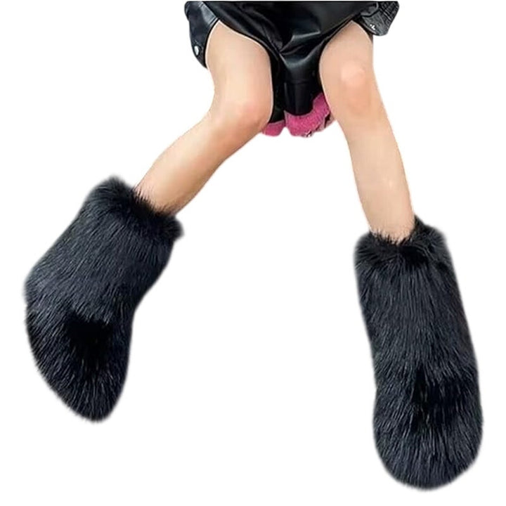 IXU Womens Size 8.5 Black Faux Furry Round Toe Winter Comfy Plush Warm Boots