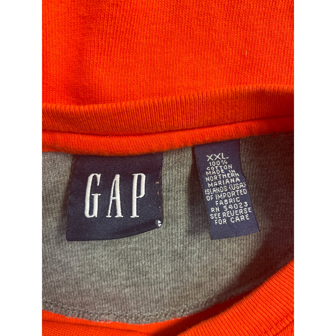 GAP Mens XXL 100% Cotton Orange Striped Long Sleeve Crew Neck Heavy Tee Shirt